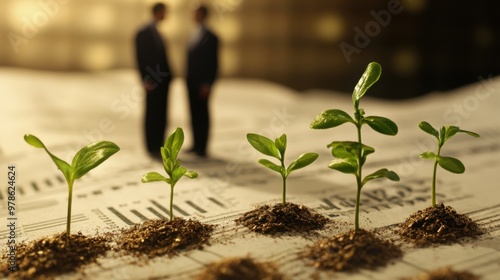 Two men standing next to each other with a bunch of plants in between them