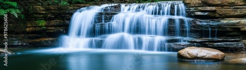 An ethereal waterfall cascading from floating rocks
