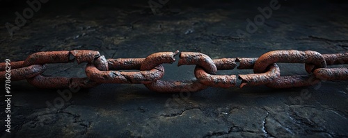 A close-up view of a rusted chain link on a textured surface, depicting wear and age, perfect for industrial themes. photo