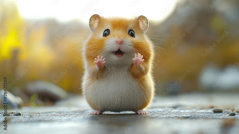 A cute hamster standing on a path, looking playful and curious. A cute hamster standing on a path, looking playful and curious.