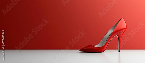 Red High Heel Shoe on a White Surface Against a Red Background. Shoe For Women. Generate Ai Image photo