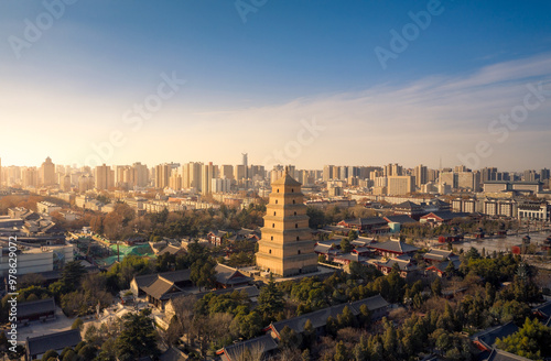 Fototapete Aerial photography of the Big Wild Goose Pagoda in Xi'an, China