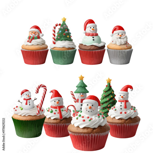 Delicious and festive Christmas cupcakes decorated for the holiday season, PNG