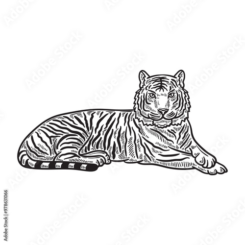 Tiger Illustration Colorless - Tiger 07