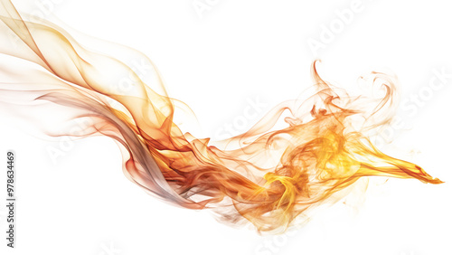 Dynamic swirl of orange and yellow hues representing movement and energy with a captivating flame-like appearance. Isolated on a transparent or white background.