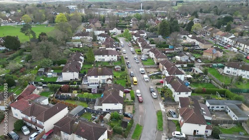 Aerial View of Central City of Harefield, Uxbridge, London United Kingdom. Footage Captured with Drone's Camera During Beautiful Sunset Time on April 3rd, 2024 photo