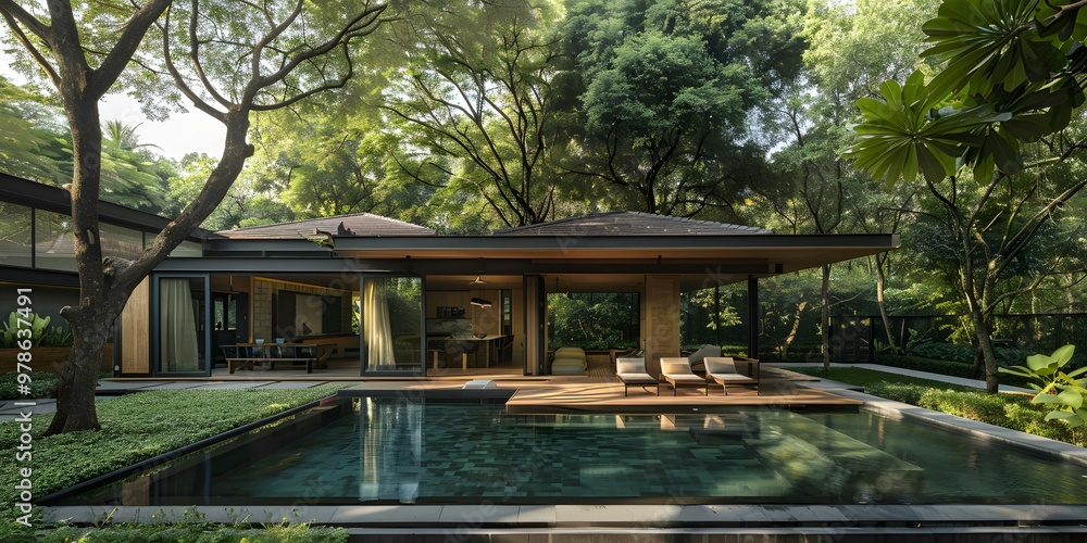 Modern Minimalist House with Swimming Pool in Lush Greenery Modern Minimalist House with Swimming Pool in Lush Greenery