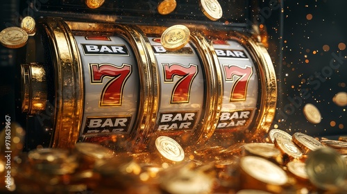 Lucky  s Jackpot Slot Machine with Gold Coins photo