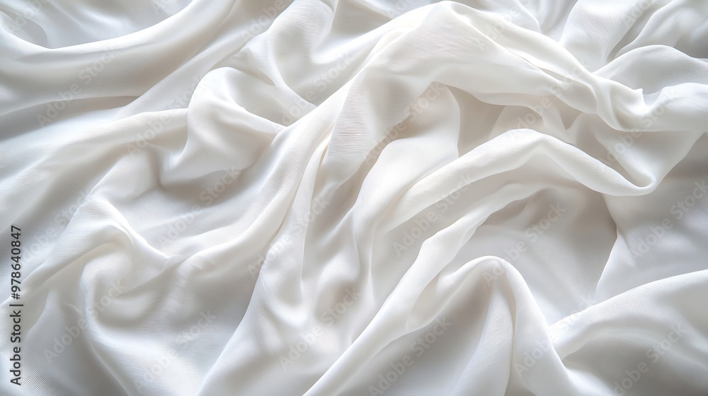 White Crumpled Bedsheet Background Cotton Fabric Texture : Generative AI
