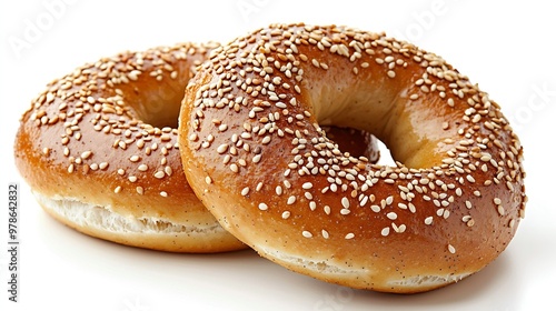 Delicious bagel with sesame seeds isolated on a white background : Generative AI