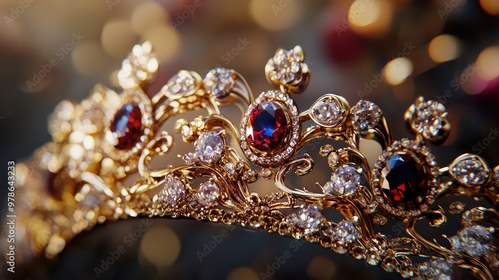 A stunning golden tiara adorned with intricate designs and sparkling gemstones, perfect for royalty or special occasions. A stunning golden tiara adorned with intricate designs and sparkling gemstones, perfect for royalty or special occasions.