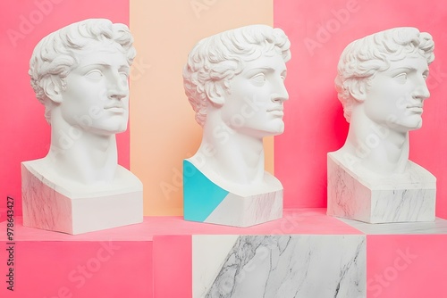 White Marble Busts on Pink and Peach Background