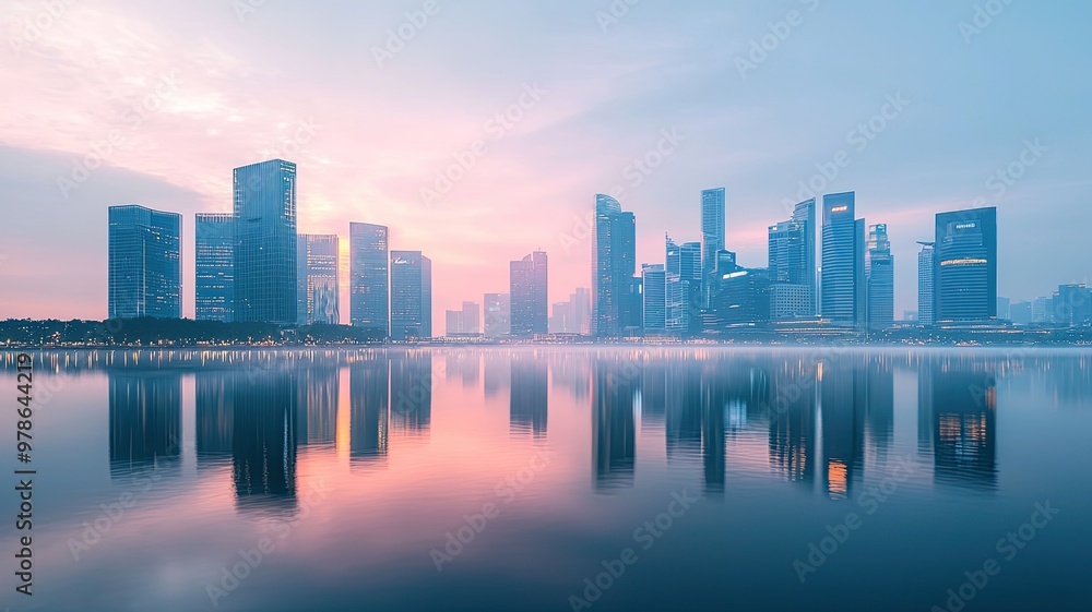 A stunning urban skyline reflecting in a tranquil lake at sunrise with vibrant colors and modern architecture. A stunning urban skyline reflecting in a tranquil lake at sunrise with vibrant colors and modern architecture.