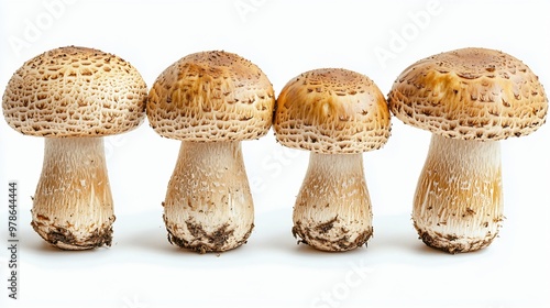 Set of Four Mushrooms Isolated on White : Generative AI