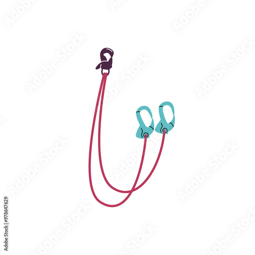 Vector illustration with an insurance with aluminum carabiners and a rope used in mountaineering