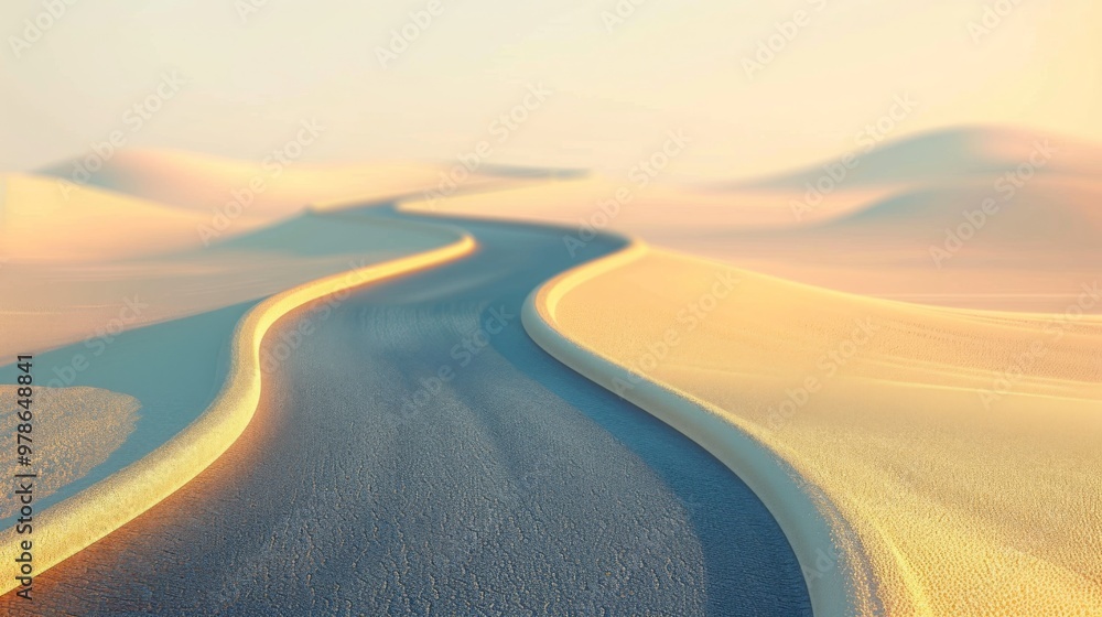 Minimalist 3D render of a long winding road on sand colored background ...