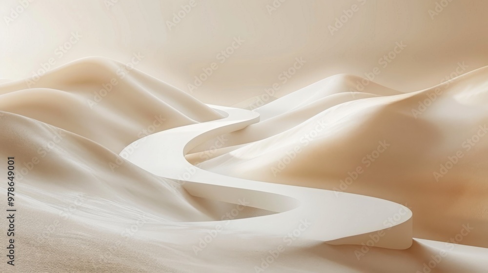 Minimalist 3D render of a long winding road on sand colored background, showcasing a serene and simplistic landscape design, perfect for abstract art and modern digital graphics. Minimalist 3D render of a long winding road on sand colored background, showcasing a serene and simplistic landscape design, perfect for abstract art and modern digital graphics.