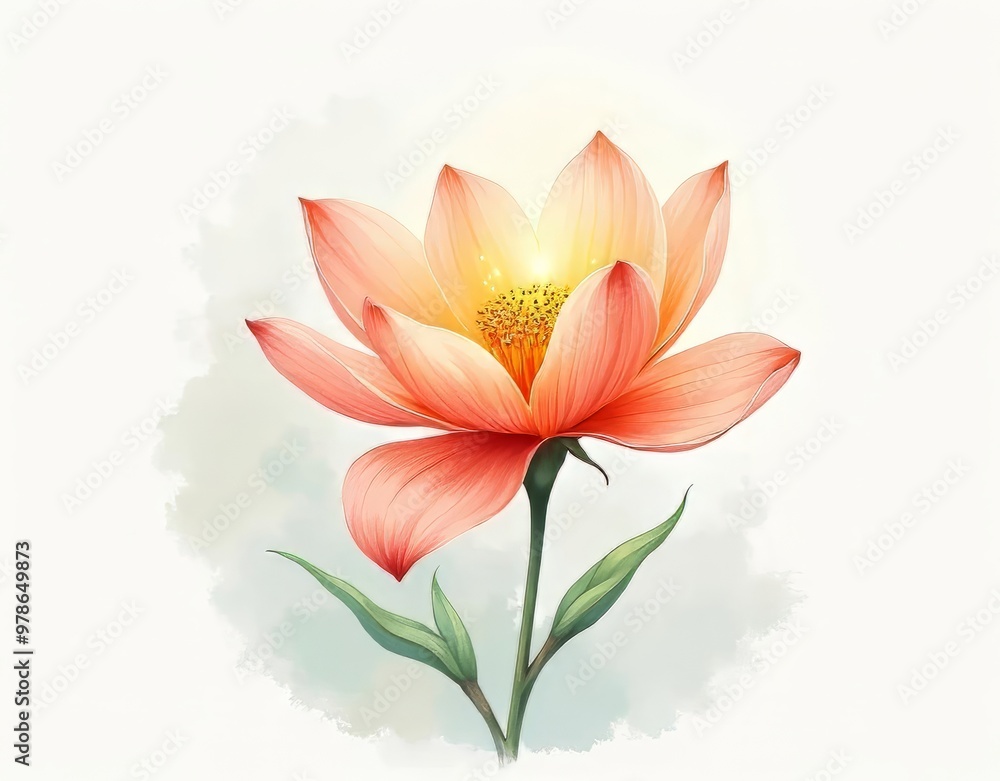 Watercolor Art of a Single Delicate Flower in Full Bloom Watercolor Art of a Single Delicate Flower in Full Bloom