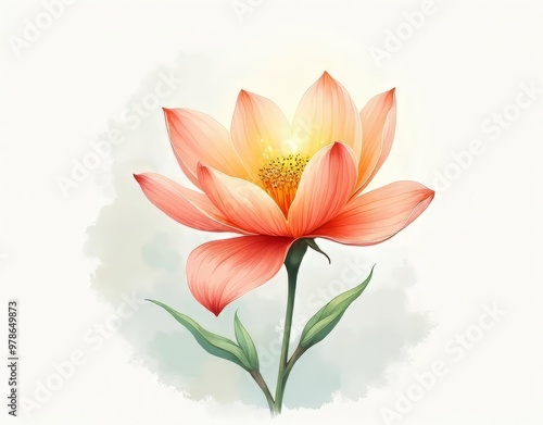 Watercolor Art of a Single Delicate Flower in Full Bloom