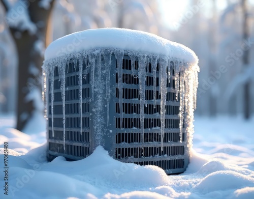 Icicles Forming on HVAC Condenser Unit photo