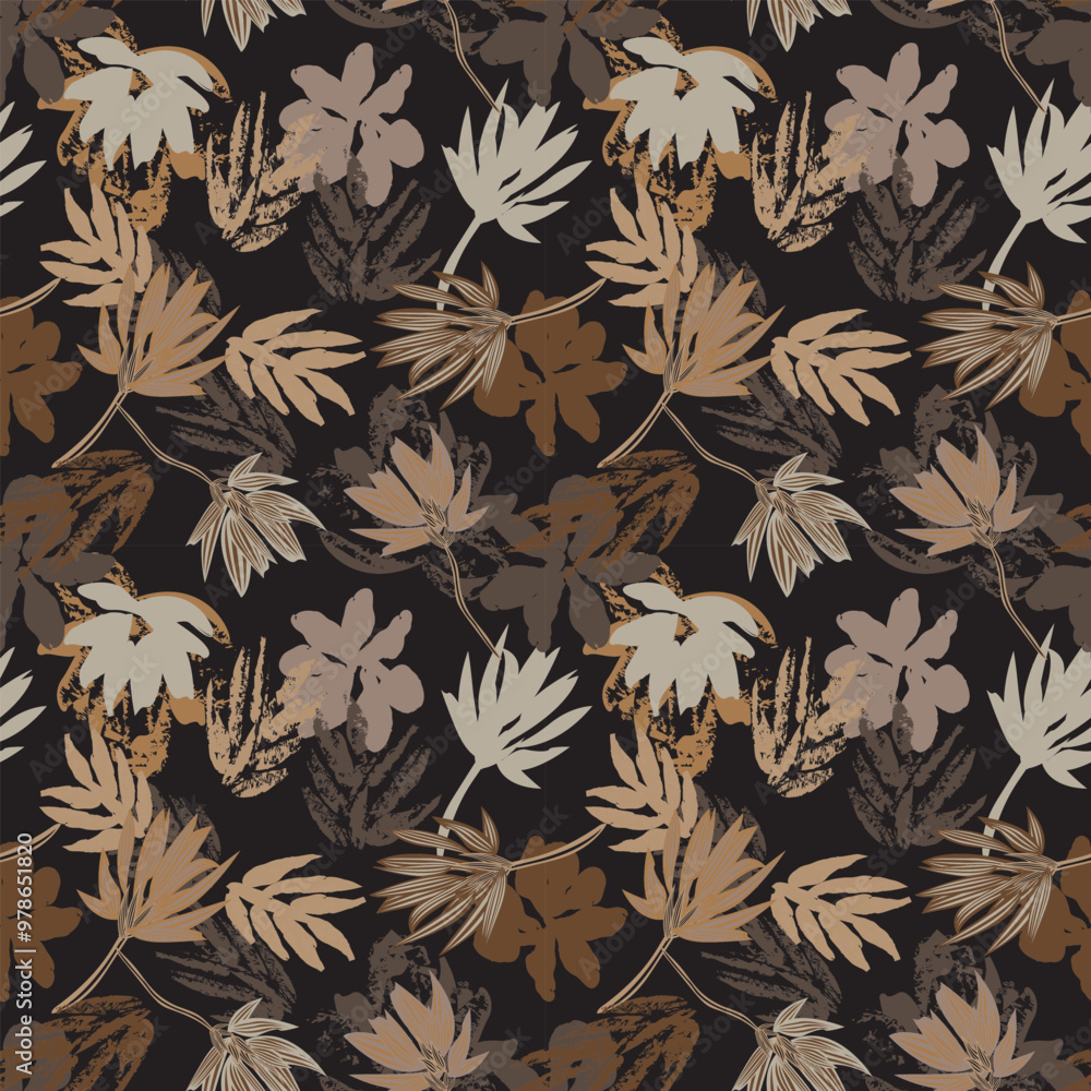 Neutral Colour Abstract Floral Seamless Pattern Design Neutral Colour Abstract Floral Seamless Pattern Design