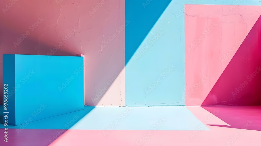 Abstract Colorful Wall Background with Geometric Shapes and Shadows Abstract Colorful Wall Background with Geometric Shapes and Shadows