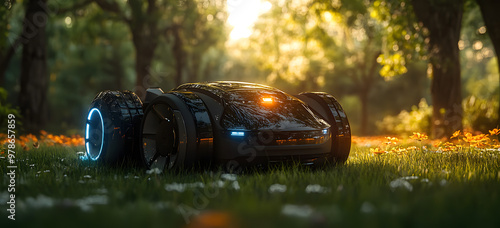 “Futuristic Robotic Lawn Mower with Intricate Details” 