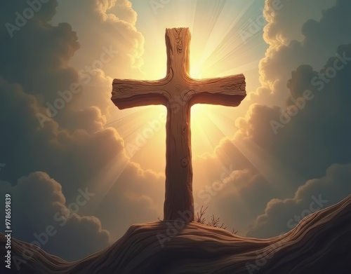 Wooden Cross Vector: Christian Symbol of Faith and Sacrifice photo