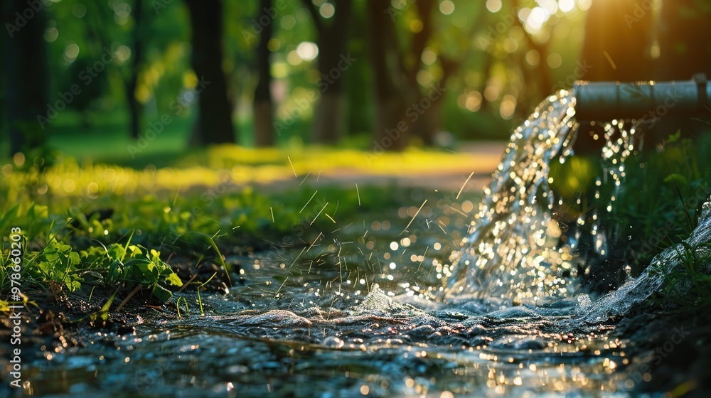 Fototapeta premium Water fountain in the park at sunset. Selective focus. nature.