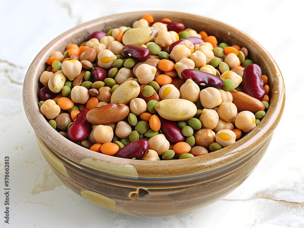 A detailed rendering of a bowl of mixed legumes including lentils chickpeas and beans isolated on a clean background highlighting their nutritious and versatile appeal A detailed rendering of a bowl of mixed legumes including lentils chickpeas and beans isolated on a clean background highlighting their nutritious and versatile appeal