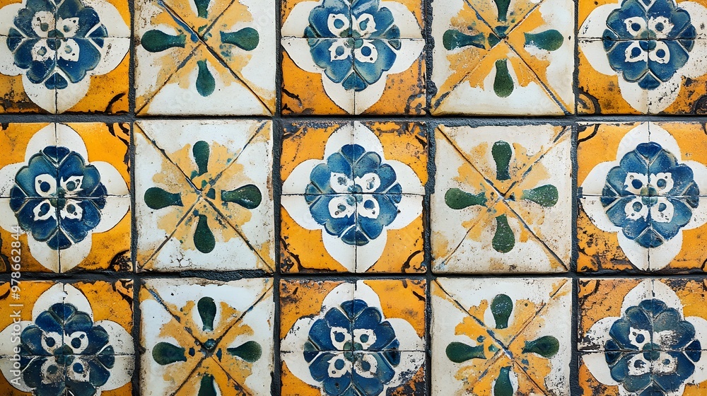 Antique European ceramic tile patterns in a 2D background, intricate designs, hyper-real, high quality, sharp images Antique European ceramic tile patterns in a 2D background, intricate designs, hyper-real, high quality, sharp images