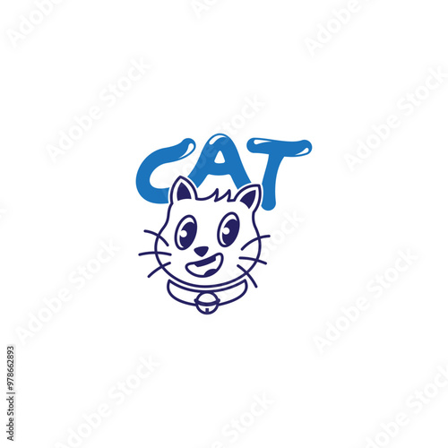 Cute cat character logo with cat writing background