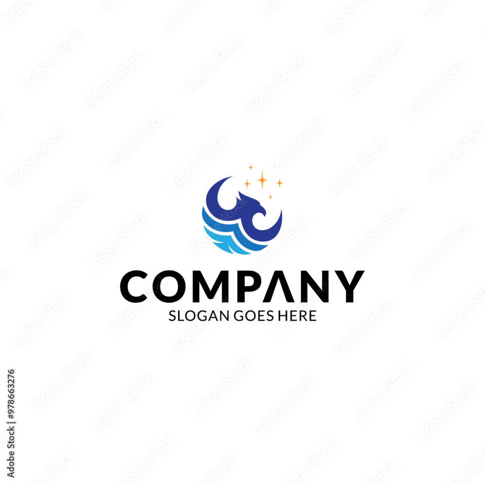 Blue eagle logo in circle shape with star glitter effect Blue eagle logo in circle shape with star glitter effect