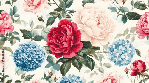 Wallpaper Mural A floral pattern with roses, peonies, and hydrangeas background art Torontodigital.ca