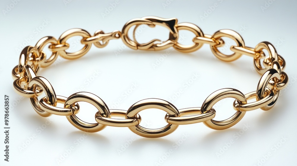 Fototapeta premium A shiny gold chain bracelet with interlocking links.