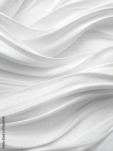 Closeup of rippled white silk fabric lines background. 3d render illustration