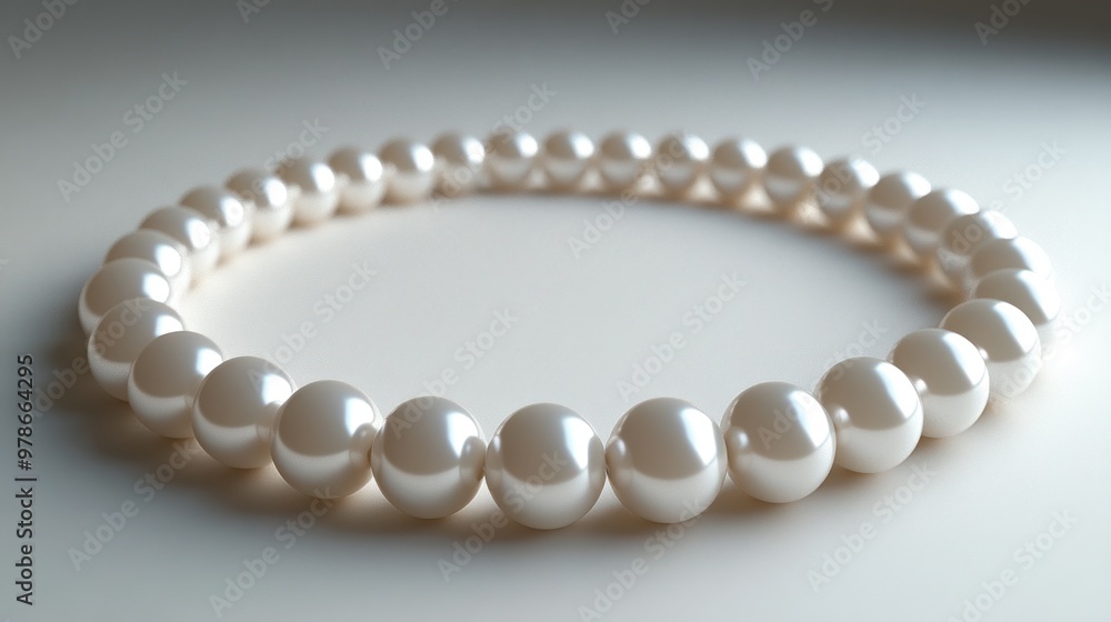 A string of elegant white pearls arranged in a circular fashion. A string of elegant white pearls arranged in a circular fashion.