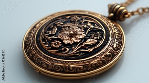 Ornate vintage locket with floral engravings and intricate design.