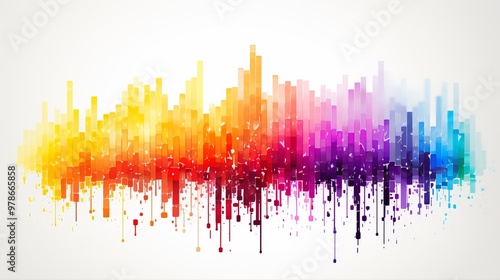 Colorful digital sound wave art representing vibrant audio frequencies at sunrise