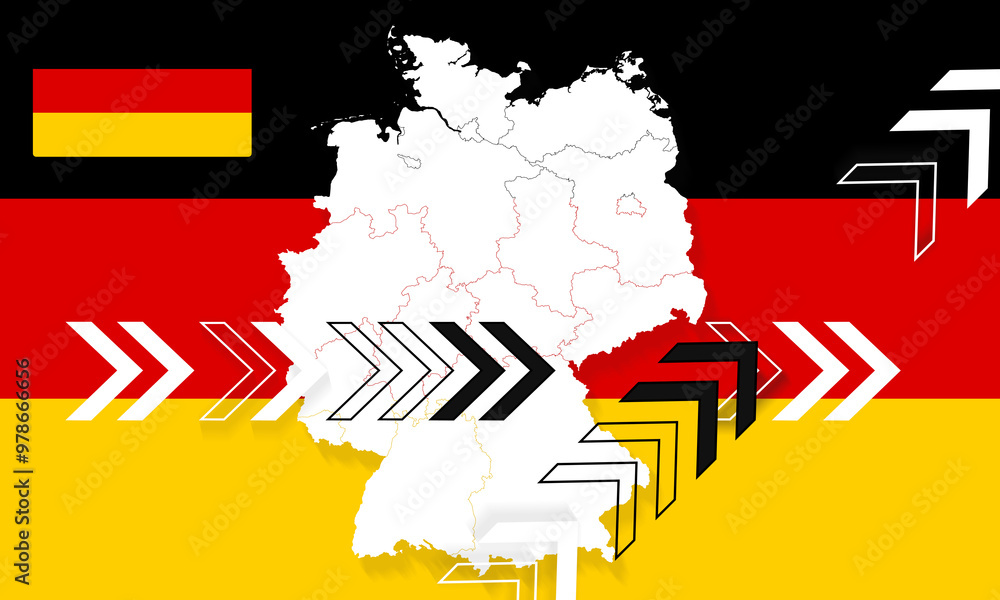 Φωτογραφία map of Germany in the colors of the flag of Germany, black red golden as yellow,
