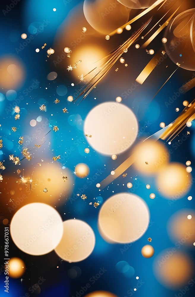 Abstract blue and gold background with bokeh for a festive New Year's Eve. Made with generative AI technology Abstract blue and gold background with bokeh for a festive New Year's Eve. Made with generative AI technology