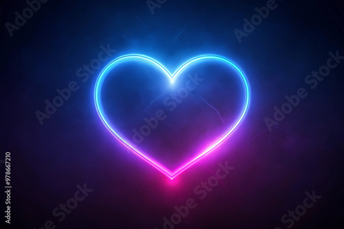 A neon heart shape in purple hues on a dark background.