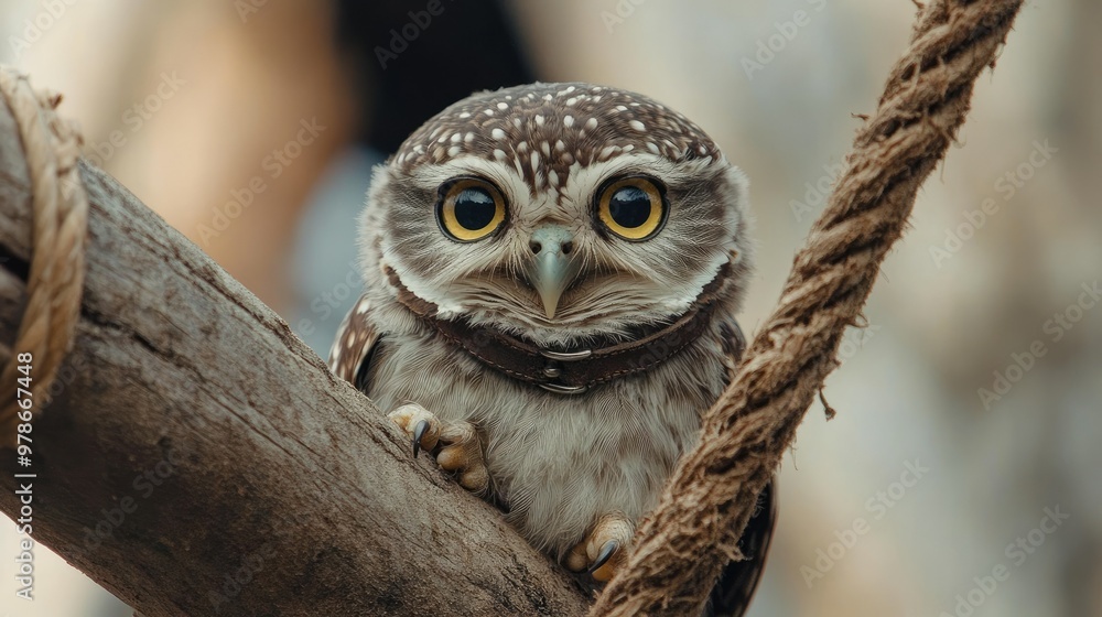Obraz premium A collared owlet looking around from its perch, with a focus on its collar and keen eyes.