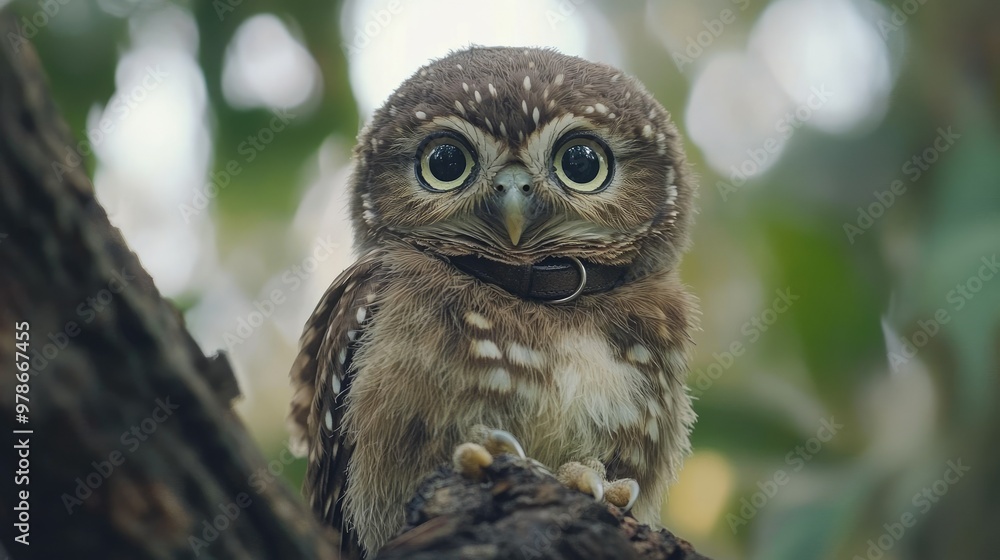 Obraz premium A collared owlet looking around from its perch, with a focus on its collar and keen eyes.
