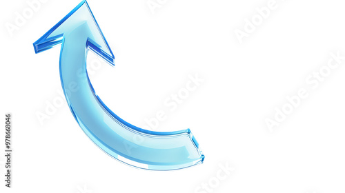 Blue curved arrow pointing isolated on transparent background