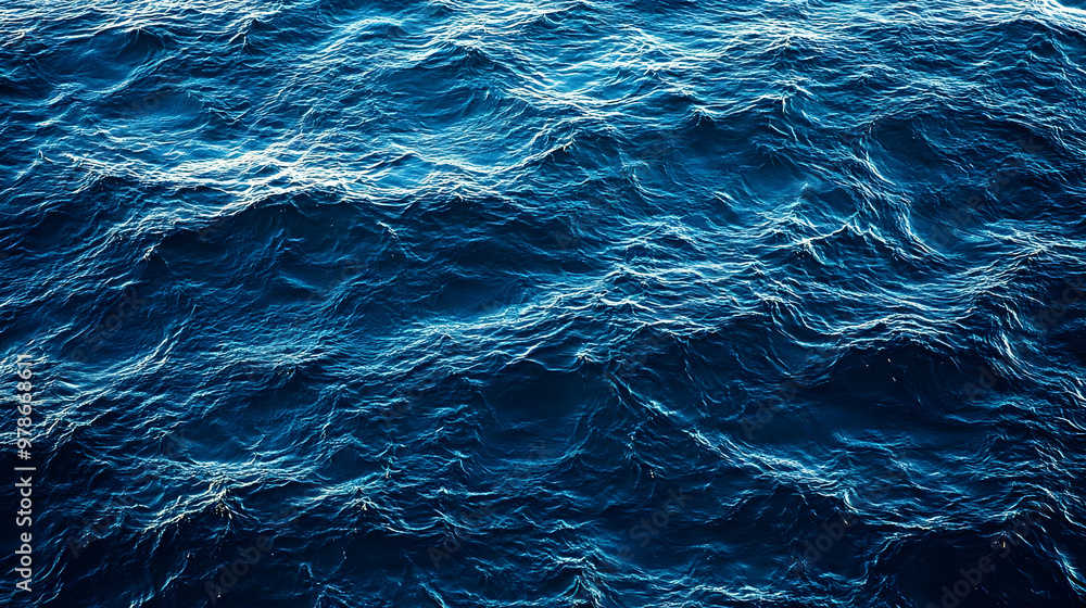 A Close-Up View of the Deep Blue Ocean Water with Rippling Waves and Light Reflections A Close-Up View of the Deep Blue Ocean Water with Rippling Waves and Light Reflections