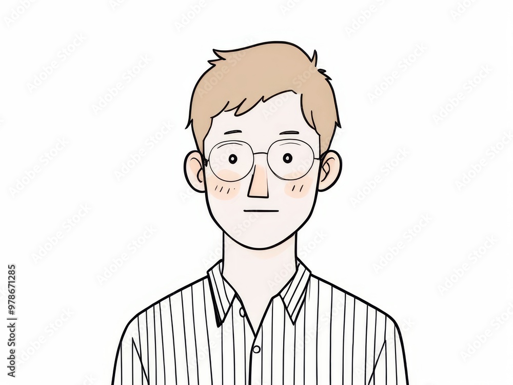Casual line art Illustration of a Young Man wearing stripped t-shirt Casual line art Illustration of a Young Man wearing stripped t-shirt