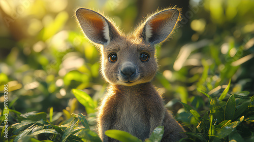 illustration of a small kangaroo in the forest and rocks