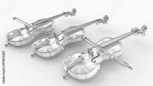 Three Wireframe Violins.