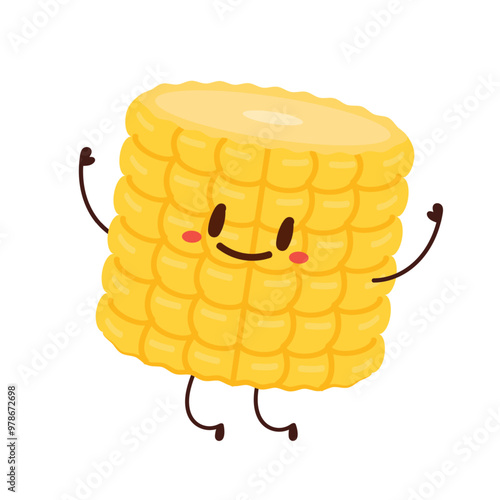 Corn cartoon vector. Cute vegetable vector character isolated on white. Corn mascot.